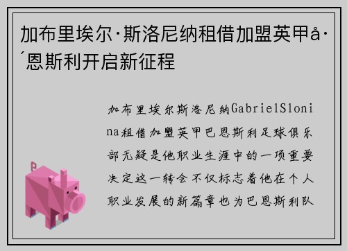 加布里埃尔·斯洛尼纳租借加盟英甲巴恩斯利开启新征程 加布里埃尔·斯洛尼纳租借加盟英甲巴恩斯利开启新征程